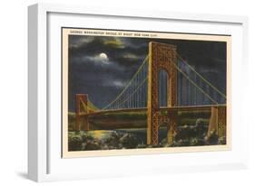 Moon over George Washington Bridge, New York City-null-Framed Art Print