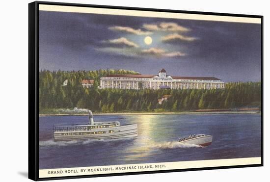 Moon over Grand Hotel, Mackinac Island, Michigan-null-Framed Stretched Canvas