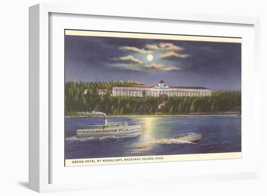 Moon over Grand Hotel, Mackinac Island, Michigan-null-Framed Art Print