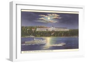 Moon over Grand Hotel, Mackinac Island, Michigan-null-Framed Art Print