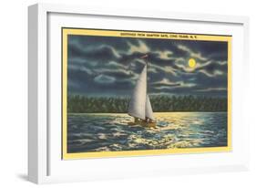 Moon over Hampton Bays, Long Island, New York-null-Framed Art Print