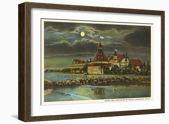 Moon over Hotel del Ccronado, San Diego, California-null-Framed Art Print