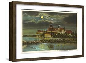 Moon over Hotel del Ccronado, San Diego, California-null-Framed Art Print