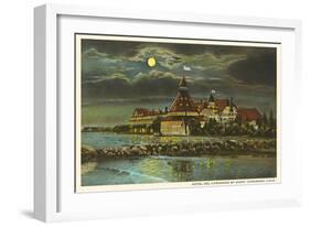 Moon over Hotel del Ccronado, San Diego, California-null-Framed Art Print