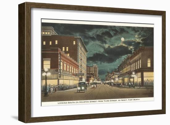 Moon over Houston Street, Fort Worth, Texas-null-Framed Art Print