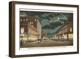 Moon over Houston Street, Fort Worth, Texas-null-Framed Art Print