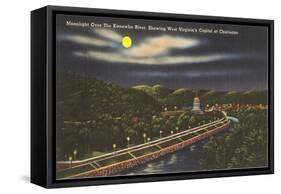 Moon over Kanawha River, State Capitol, Charleston, West Virginia-null-Framed Stretched Canvas