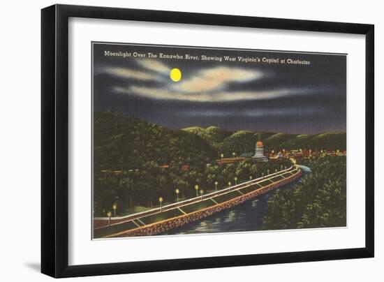 Moon over Kanawha River, State Capitol, Charleston, West Virginia-null-Framed Art Print