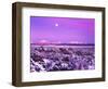 Moon over Lava Lands with Mt. Bachelor and Three Sisters in winter, Newberry National Volcanic M...-Panoramic Images-Framed Photographic Print