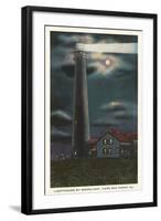 Moon over Lighthouse, Cape May, New Jersey-null-Framed Art Print