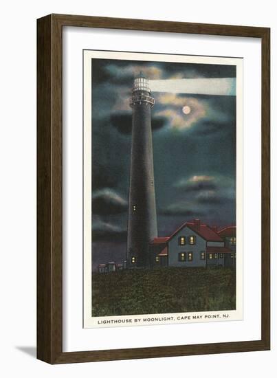 Moon over Lighthouse, Cape May, New Jersey-null-Framed Art Print