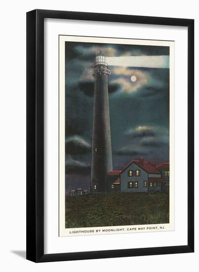 Moon over Lighthouse, Cape May, New Jersey-null-Framed Art Print