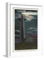 Moon over Lighthouse, Cape May, New Jersey-null-Framed Art Print