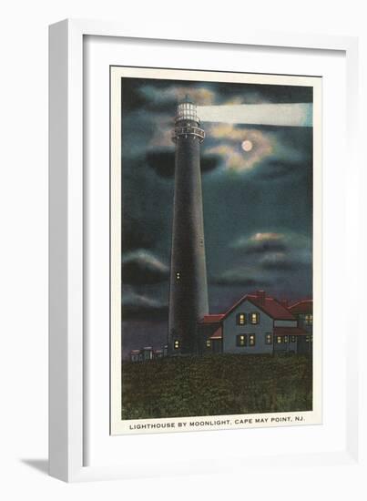 Moon over Lighthouse, Cape May, New Jersey-null-Framed Art Print