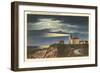 Moon over Lighthouse, Watch Hill, Rhode Island-null-Framed Art Print