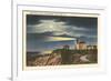 Moon over Lighthouse, Watch Hill, Rhode Island-null-Framed Premium Giclee Print