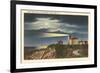 Moon over Lighthouse, Watch Hill, Rhode Island-null-Framed Premium Giclee Print