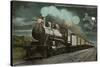 Moon over Locomotive-null-Stretched Canvas