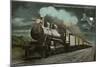 Moon over Locomotive-null-Mounted Art Print