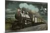 Moon over Locomotive-null-Mounted Art Print