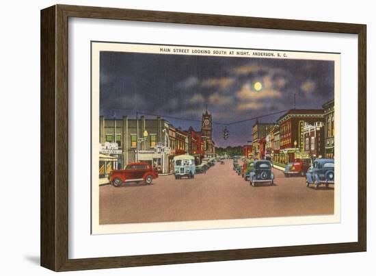 Moon over Main Street, Anderson, South Carolina-null-Framed Art Print