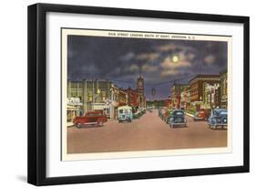 Moon over Main Street, Anderson, South Carolina-null-Framed Art Print