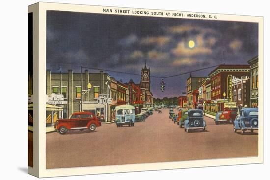 Moon over Main Street, Anderson, South Carolina-null-Stretched Canvas