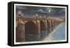 Moon over Market Street Bridge, Harrisburg, Pennsylvania-null-Framed Stretched Canvas