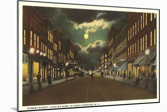 Moon over Market Street, Corning, New York-null-Mounted Art Print