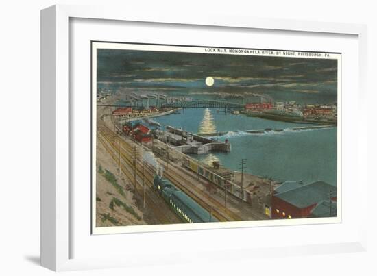 Moon over Monongahela Lock, Pittsburgh, Pennsylvania-null-Framed Art Print