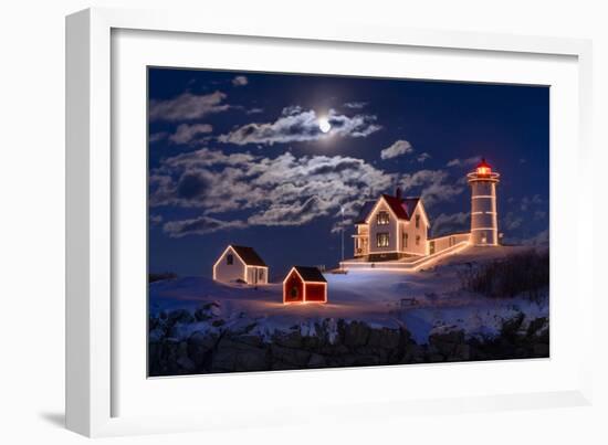 Moon Over Nubble-Michael Blanchette Photography-Framed Photographic Print