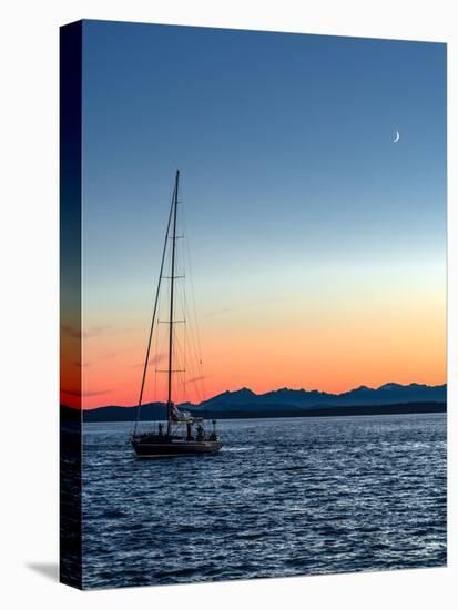 Moon over Puget Sound Sunset Sailors-Steven Maxx-Stretched Canvas