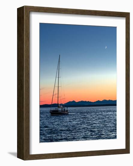 Moon over Puget Sound Sunset Sailors-Steven Maxx-Framed Photographic Print