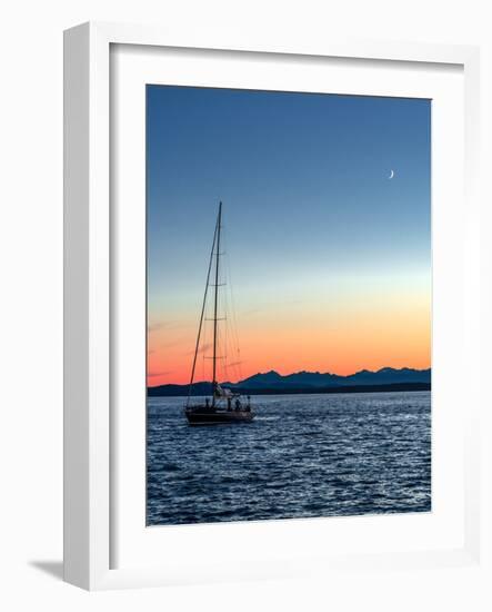 Moon over Puget Sound Sunset Sailors-Steven Maxx-Framed Photographic Print