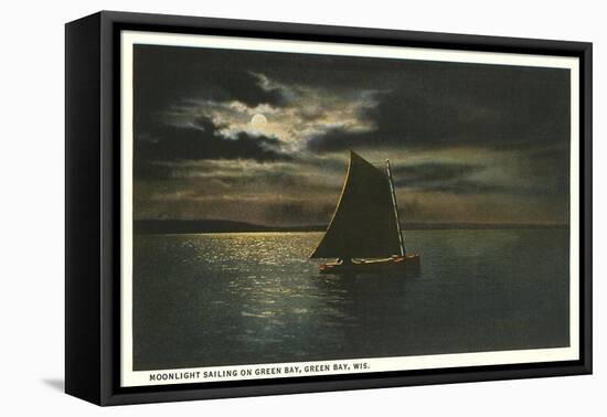 Moon over Sailboat on Green Bay, Wisconsin-null-Framed Stretched Canvas