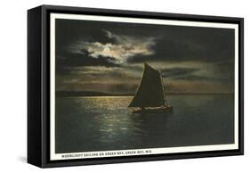 Moon over Sailboat on Green Bay, Wisconsin-null-Framed Stretched Canvas