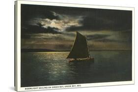 Moon over Sailboat on Green Bay, Wisconsin-null-Stretched Canvas