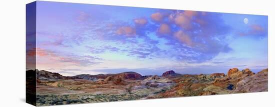 Moon over sandstone formations, Valley of Fire State Park, Nevada-Tim Fitzharris-Stretched Canvas