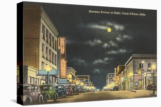 Moon over Sherman Avenue, Coeur d'Alene, Idaho-null-Stretched Canvas