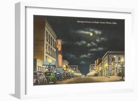 Moon over Sherman Avenue, Coeur d'Alene, Idaho-null-Framed Art Print