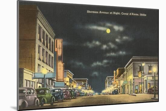 Moon over Sherman Avenue, Coeur d'Alene, Idaho-null-Mounted Art Print