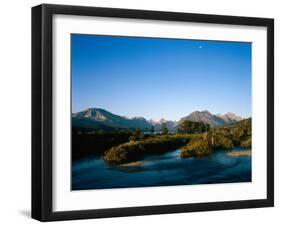Moon over St. Mary River and Mountains,Glacier National Park, Montana, USA-John Reddy-Framed Premium Photographic Print