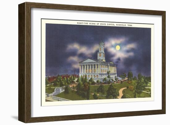 Moon over State Capitol, Nashville, Tennessee-null-Framed Art Print
