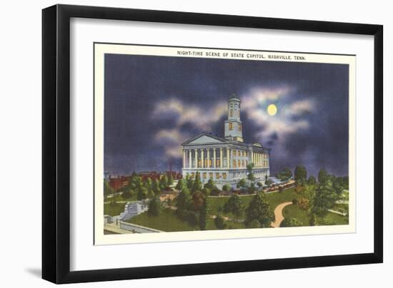 Moon over State Capitol, Nashville, Tennessee-null-Framed Art Print