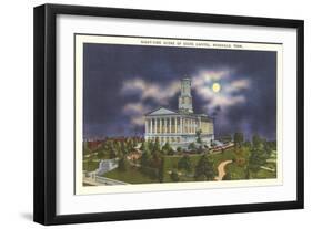 Moon over State Capitol, Nashville, Tennessee-null-Framed Art Print