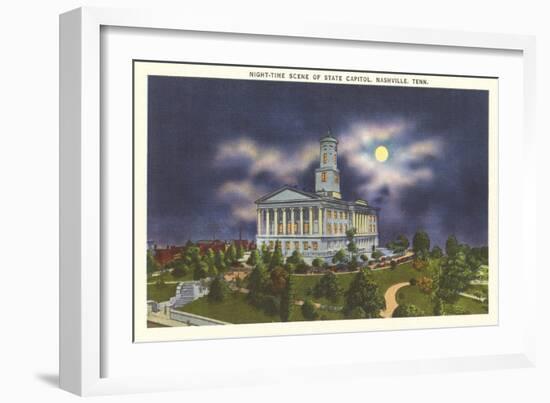 Moon over State Capitol, Nashville, Tennessee-null-Framed Art Print