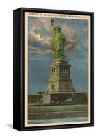 Moon over Statue of Liberty, New York City-null-Framed Stretched Canvas