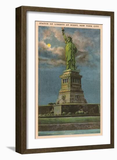 Moon over Statue of Liberty, New York City-null-Framed Art Print