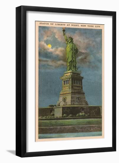 Moon over Statue of Liberty, New York City-null-Framed Art Print