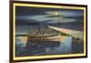 Moon over Steamer on Chautauqua Lake, New York-null-Framed Art Print